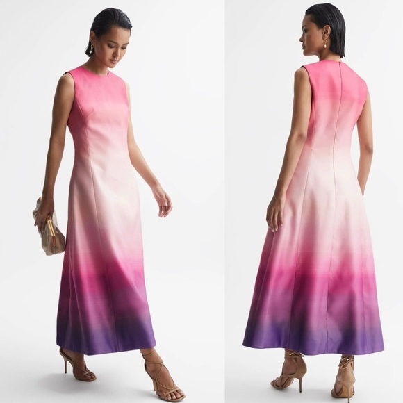 Leo Lin Dress Cleo Ombré Pink Coral Sleeveless A-Line Cocktail Midi Dress Size 6 - Picture 5 of 17